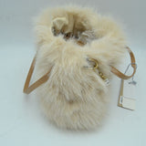 Plush Faux Fur Handbag with Pearl Bead Accent and Dual Straps