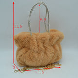 Plush Faux Fur Handbag with Rhinestone Handles and Chain Strap