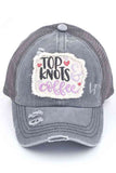 C.C DISTRESSED TOP KNOTS AND COFFEE PATCH PONYCAP