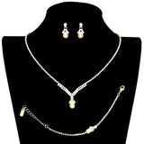 3PCS Teardrop Pearl Accented Rhinestone Necklace Jewelry Set