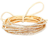 12PCS Ribbon Colorful Rhinestone Layered Stretch Bracelets