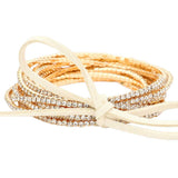 12PCS Ribbon Colorful Rhinestone Layered Stretch Bracelets