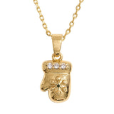 14K Gold Dipped CZ Stone Paved Holiday Mitten Pendant Necklace