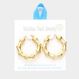18K Gold Dipped Stainless Steel 1.5 Inch Metal Bamboo Hoop Earrings