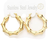 18K Gold Dipped Stainless Steel 1.5 Inch Metal Bamboo Hoop Earrings