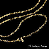 24 INCH, 3mm Stainless Steel Rope Chain Necklace