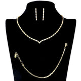 3PCS Chevron Accented Rectangle Stone Necklace Jewelry Set