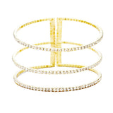 3Row Split Layer Round Crystal Detail Cuff Evening Bracelet