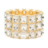 3Rows Square Stone Stretch Evening Bracelet