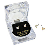 4mm Square Crystal Cubic Zirconia Stud Earrings in Clear Gift Box - Ready to Gift
