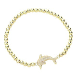 CZ Stone Paved Dolphin Stainless Steel Ball Stretch Bracelet