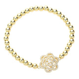 CZ Stone Paved Flower Pointed Stainless Steel Ball Stretch Bracelet