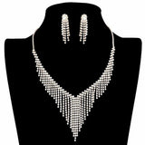 Chevron Accented Rhinestone Pave Fringe Necklace