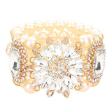 Flower Stone Embellished Pearl Stretch Bracelet