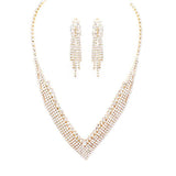 Crystal Rhinestone Pave Collar Necklace Clip on Earring Set