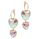 Crystal Stone Double Heart Link  Dropdown Earrings