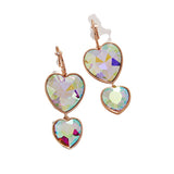 Crystal Stone Double Heart Link  Dropdown Earrings