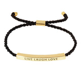 Gold Dipped LIVE LAUGH LOVE Message Rope Pull Tie Bracelet