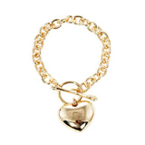 Gold Dipped Metal Heart Charm Toggle Bracelet