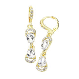 Double Teardrop Stone Link Dangle Lever Back Evening Earrings