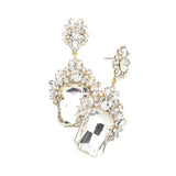 Emerald Cut Stone Accented Evening Earrings