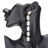 Emerald Cut Stone Link Dangle Evening Earrings