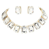 Emerald Cut Stone Link Evening Necklace Earring Set