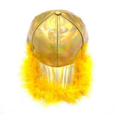 Faux Feather Trimmed Hologram Baseball Cap