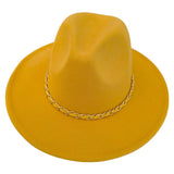 Faux Leather Braided Chain Band Pointed Fedora Hat
