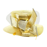 Feather Crystal Detail Metallic Satin Hat