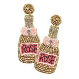 Felt Back Seed Beaded Champagne Dangle Earrings