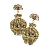 Felt Back Seed Beaded Tequila Dangle Earrings