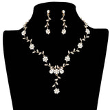 Flower Leaf Cluster Vine Rhinestone Necklace