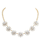 Glass Stone Embellished Flower Cluster Link Necklace