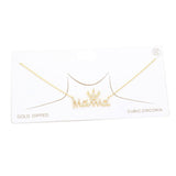 Gold Dipped CZ Crown MAMA Message Pendant Necklace