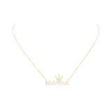 Gold Dipped CZ Crown MAMA Message Pendant Necklace