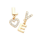 LOVE Rhinestone Message Mismatched Dangle Earrings