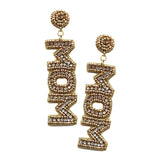 MOM Felt Back Rhinestone Beaded Message Dangle Earrings