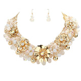 Metal Flower Accented Beaded Collar Necklace