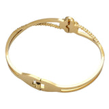Mother Of Pearl Stone Paved Stainless Steel Hinged Bangle Bracelet