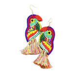 Multi Bead Sequin Parrot Tassel Earrings