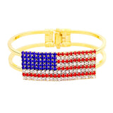 Women's Crystal Pave American Flag Hinged Bracelet 4th of July