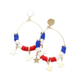 Star Accented Heishi Open Metal Teardrop Dangle Earrings