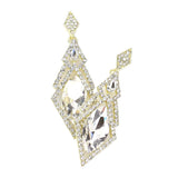 Oval Rhinestone Accented Dangle Evening Earrings