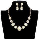 Oval Stone Accented Rhinestone Trimmed Necklace