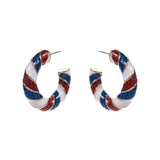 Women's Patriotic American USA Glittered Enamel Twist Hoop Earrings 4th of July