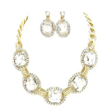 Pave Trim Glass Crystal Link Necklace