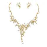 Pearl Accented Floral Rhinestone Necklace