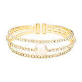 Pearl Accented Split Rhinestone Evening Cuff Bracelet