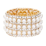 Pearl Rhinestone Crystal Stretch Evening Bracelet